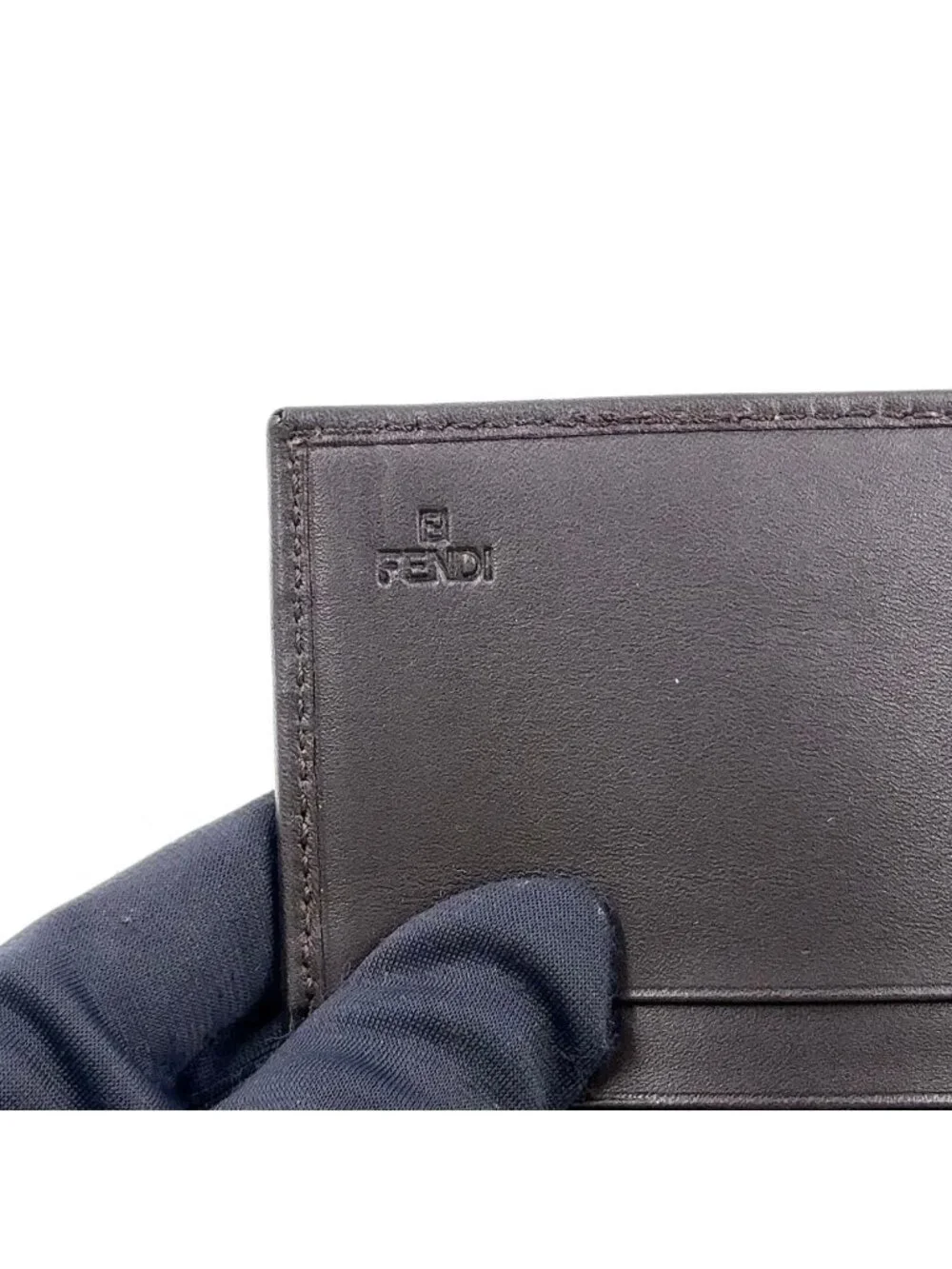 Fendi Zucca Pattern Leather Canvas Brown Black Bifold Wallet Gold